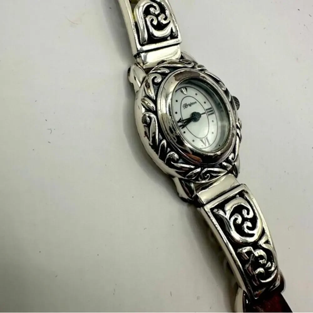 Brighton Santa Barbara Watch Vintage Silver tone Brown Italian Leather strap